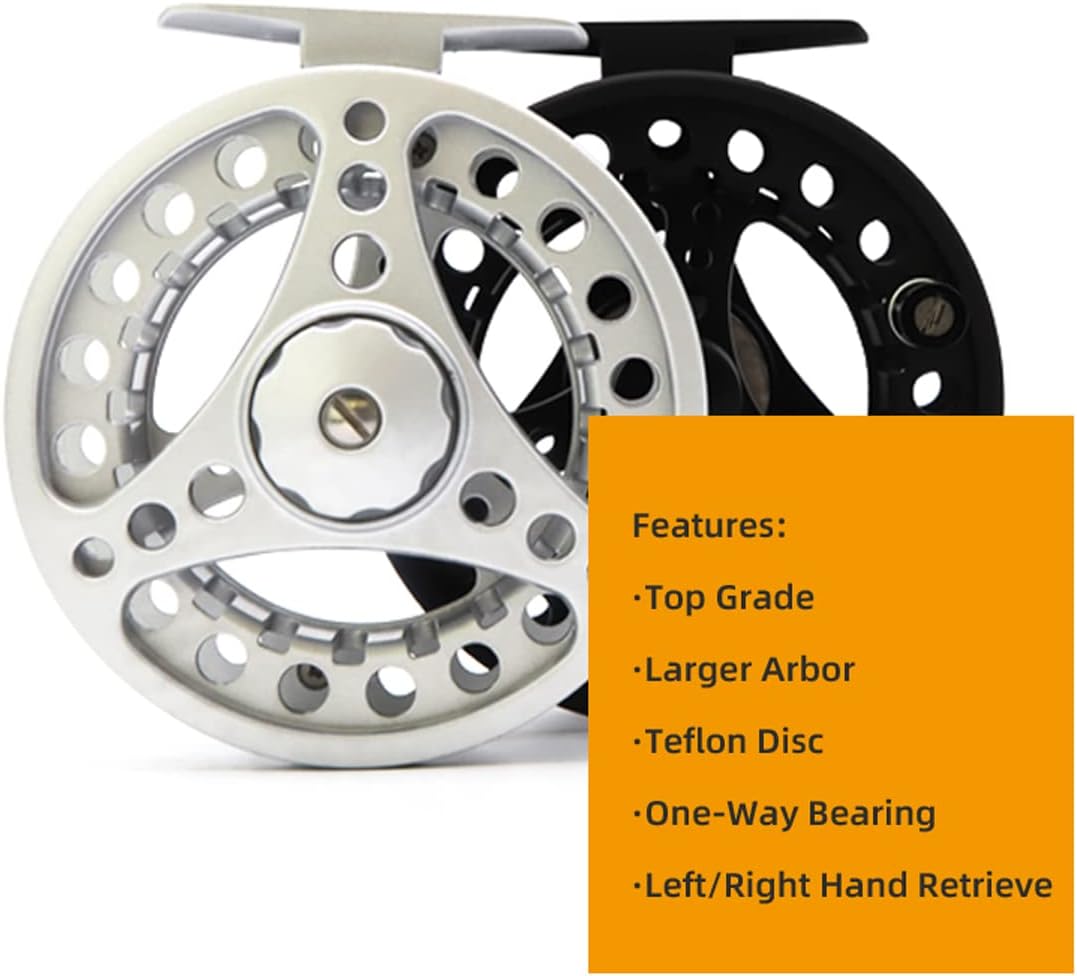(1/2WT 3/4WT 5/6WT 7/8WT) Fly Reel with Line Combo Aluminum Alloy Large Arbor Fly Fishing Reels Weight Forward Fly Line with Braided Backing Taper Leader Pre-Tied
