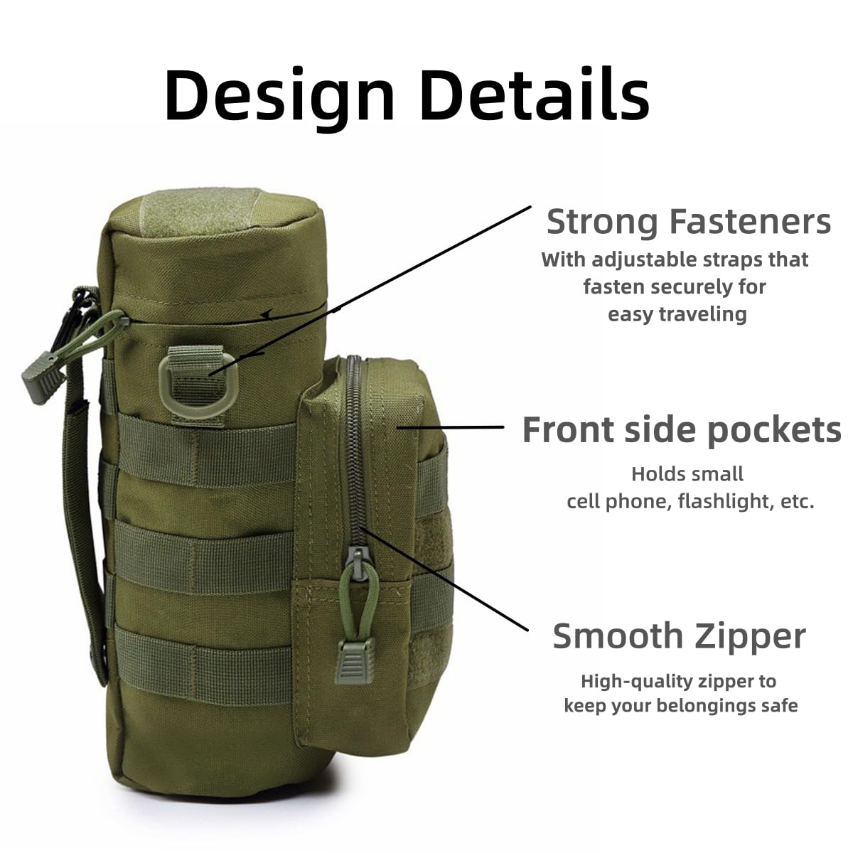 Molle Water Bottle Carrier Bag, Bottle Pouch Holder, Adjustable Shoulder Hand Strap Sling Neoprene Sleeve Sports Water Bottle Accessories for Hiking Travelling Camping
