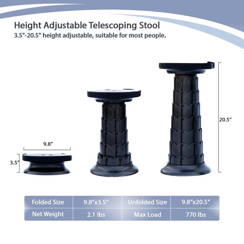 Spisces Telescopic Stool,20.4" Portable Seat, Collapsible Chair with Carabiner for Camping/Fishing/Hiking/BBQ/Music Festival - Max Capacity 770lbs