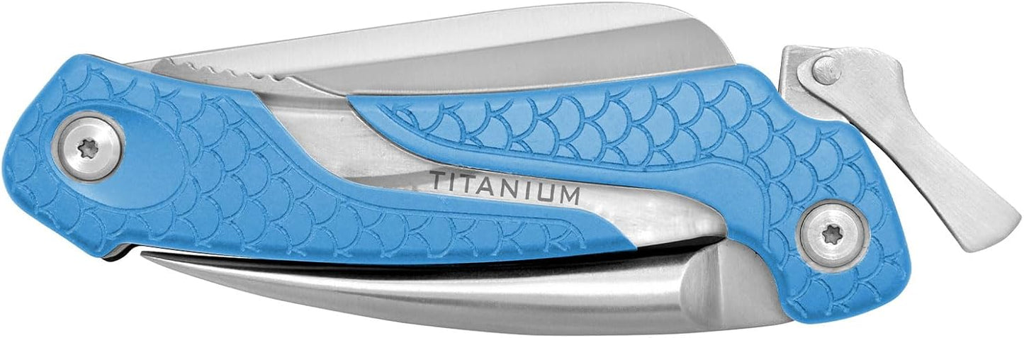 CUDA Marlin Spike Saltwater Corrosion Resistant Fishing Lockable Folding Knife with Partially Serrated Blade & Non-Slip Scale Pattern Grip