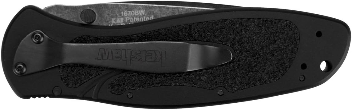 Kershaw Blur Blackwash Folding Knife (1670BW); 3.4 BlackWash 14C28N Steel Blade; Black Anodized Aluminum Handle with Black Textured Trac-Tec Inserts, SpeedSafe Opening, Reversible Pocketclip; 3.9 OZ