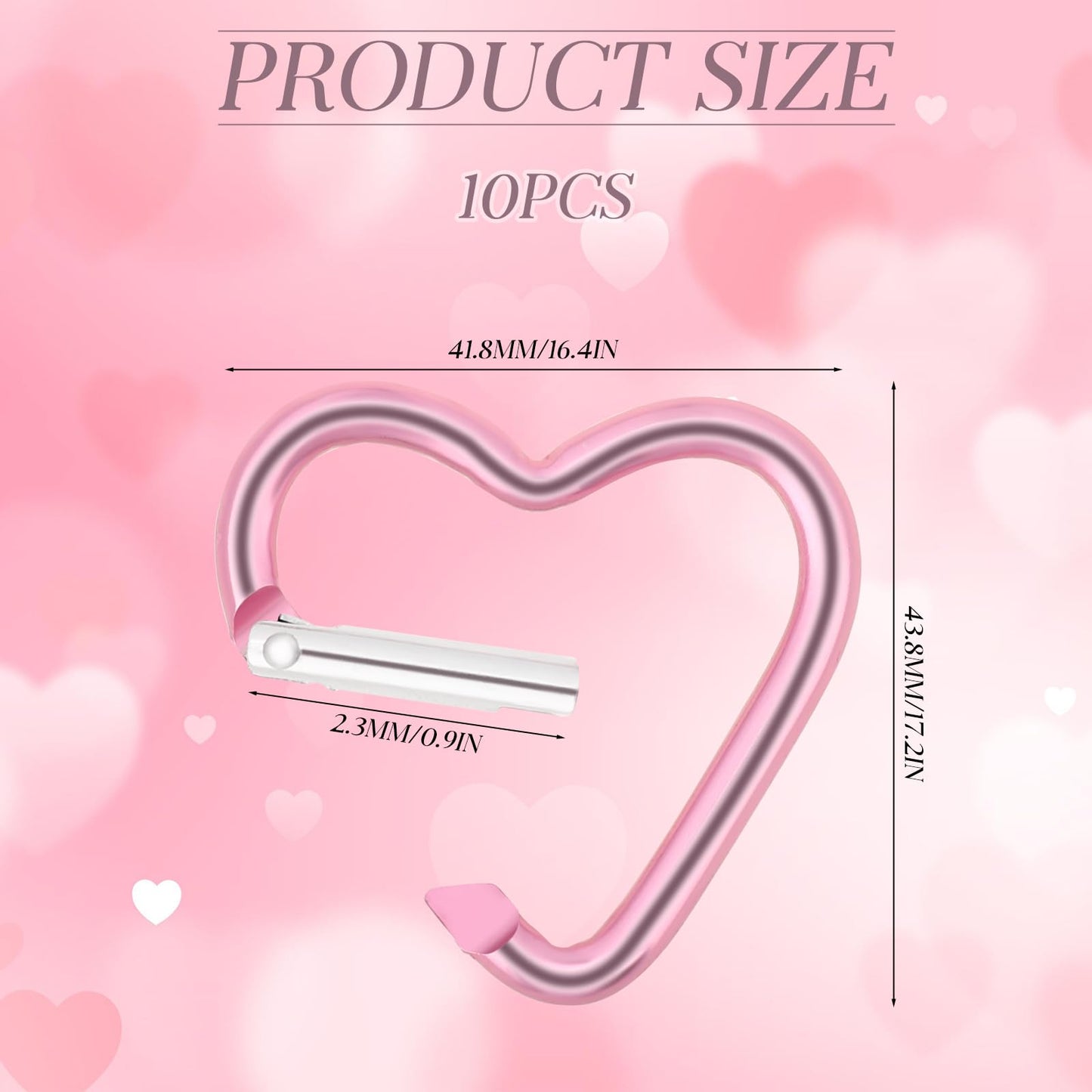 10 PCS Heart Clip Keychain Clip Aluminum Alloy Snap Clip Heart Shaped Snap Key Ring Keychain Hook for Outdoor Traveling Walking Hammock Dog Leash Water Bottles Holder Supplies, Pink