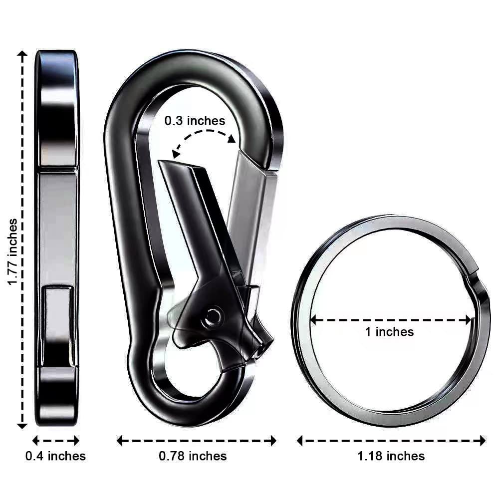 4Pcs Metal Carabiner Clip Keyring Keychain Key Ring Chain Holder for Car Keys/Purse- Black Keychain Hook Organizer