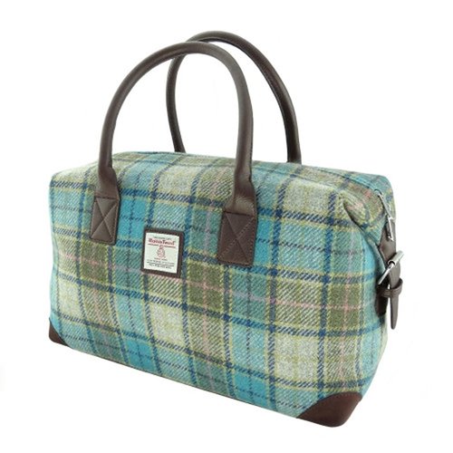 'Harris Tweed 'Esk' Overnight Bag in MacLeod Tartan (Turquoise Tartan)