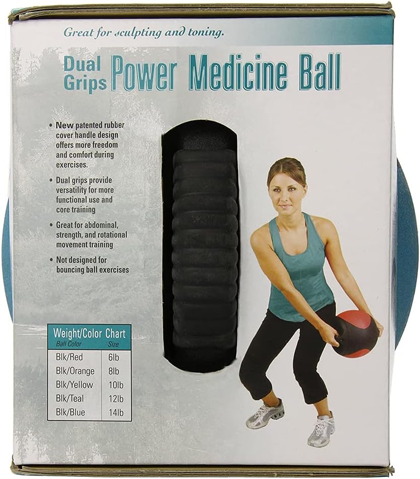 Aeromat Dual Grip Power Medicine Balls for Abdominal Training and Rotational Movements - 9" Diameter - Weights Color-Coded