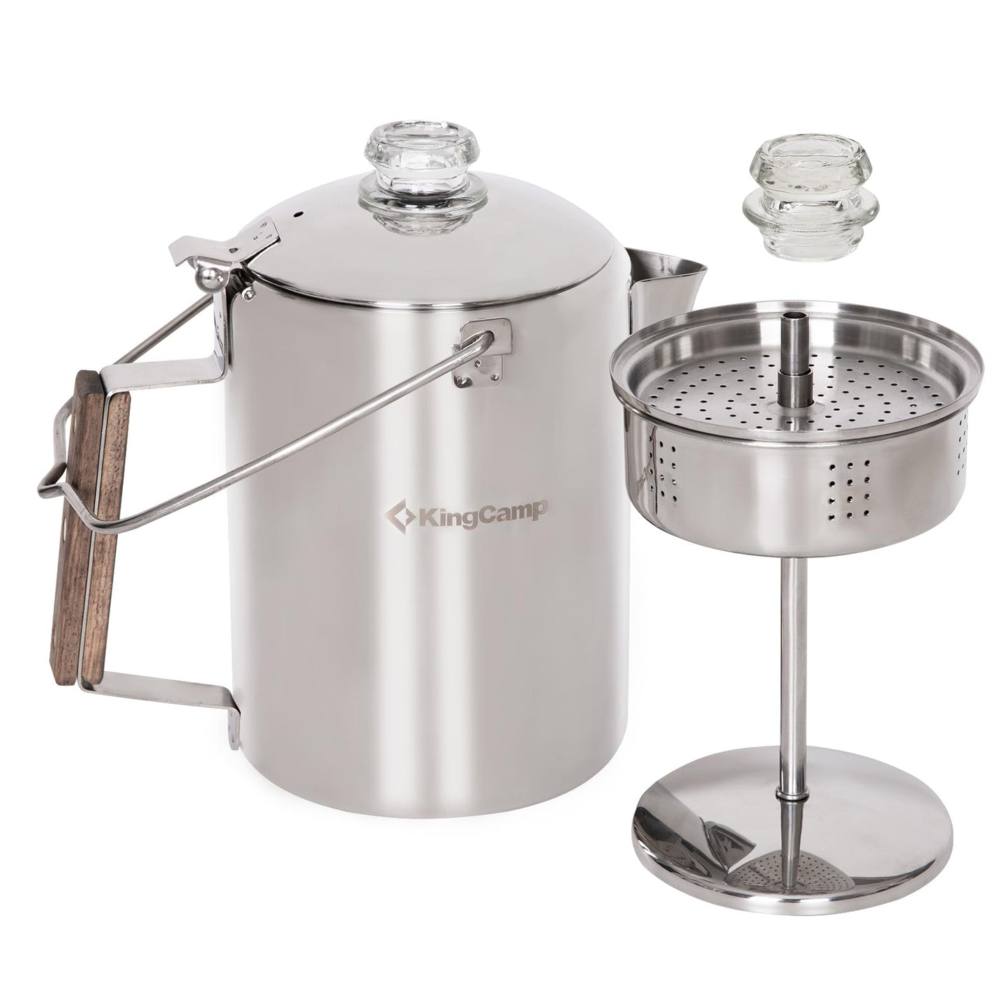 KingCamp Percolator Coffee Pot Campfire Coffee Boiler Kettle 304 Stainless Steel with Wood Handle for Outdoor Camping Cookware, Cabin, RV, Kitchen, Hunting & Backpacking, NO Aluminum or Plastic 9 Cup