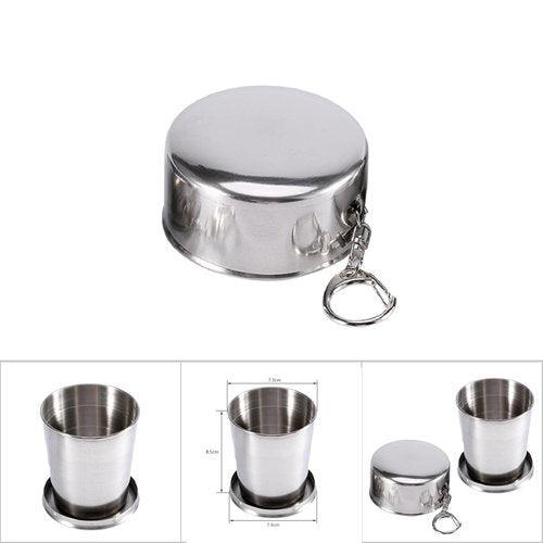 Gavigain Stainless Steel Collapsible Cup Portable Telescopic Shot Glass with Metal Keychain and Lid for Travel, Camping, Picnic (8.12Oz)
