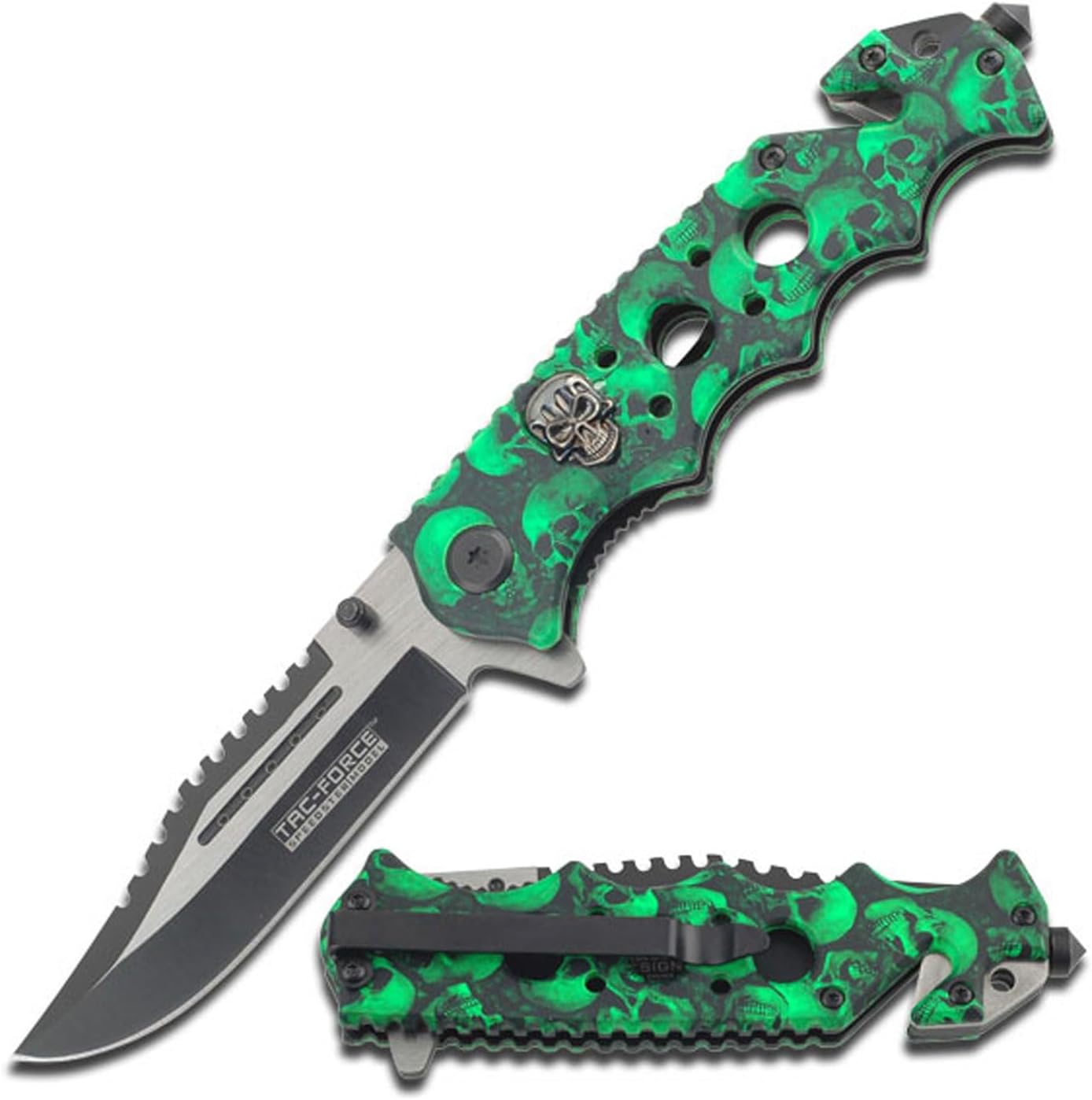 TAC Force TF-809 Series Spring Assist Folding Knife, Two-Tone Blade, 4.5-Inch Closed