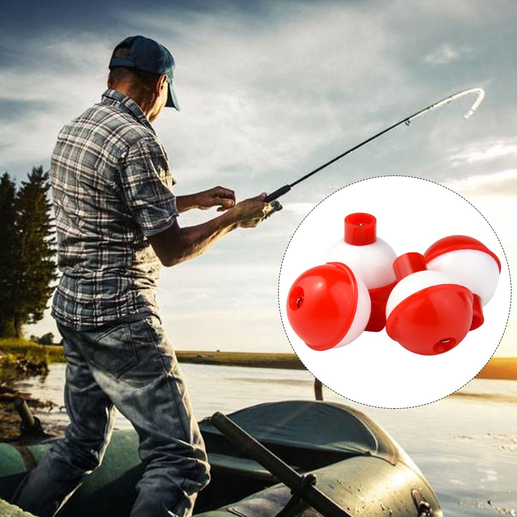 Bskifnn 20 PCS Round Fishing Bobbers 1 Inch Float Bobbers Push Button - Red and White ABS Material (20)