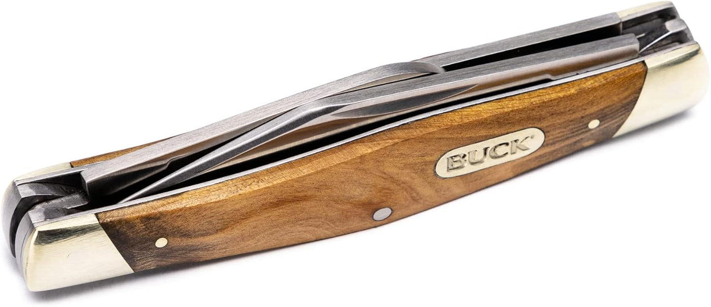 Buck Knives 371 Stockman 3-Blade Pocket Knife with Woodgrain Handle