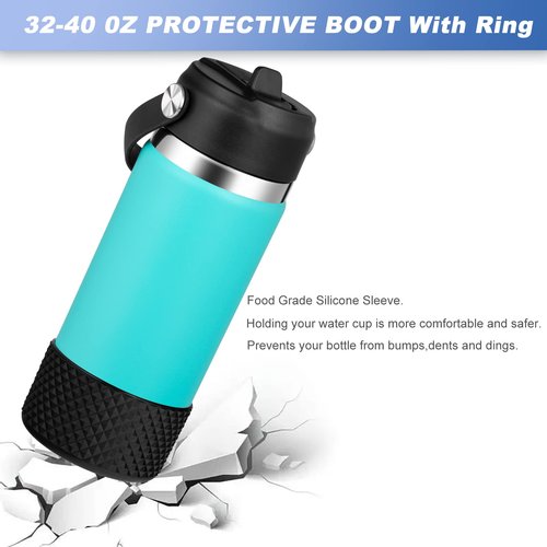 FLORAPELL Boot for Stanley/Hydro Flask 12 16 18 20 21 24 32 40 oz Water Bottle, Silicone Hydroflask Boots Protective Bottom Sleeve Cover for Hydro Water Bottles (Black, Fits 12 to 24 oz Bottles)