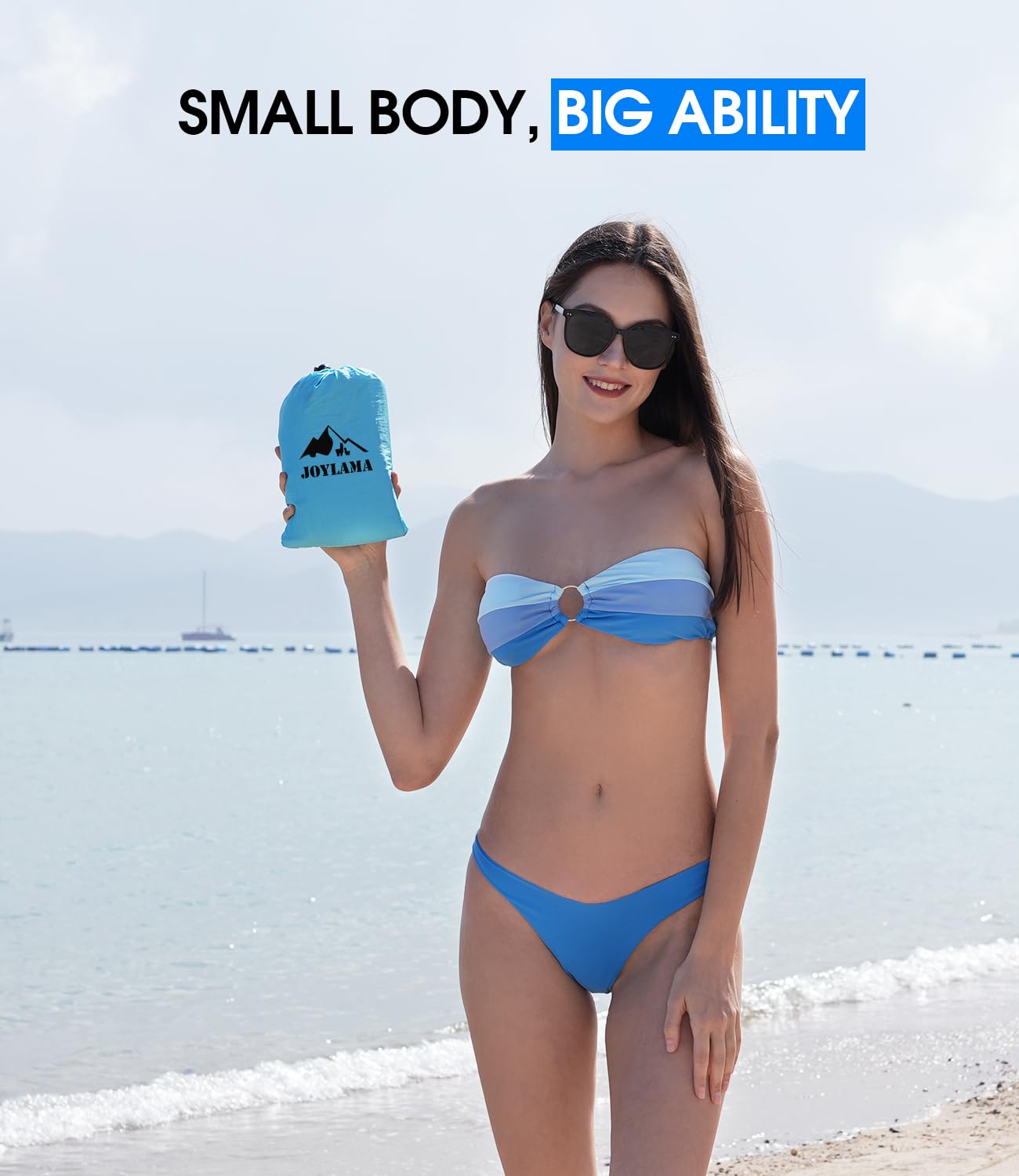 JOYLAMA Beach Blanket Sandproof,Waterproof Beach Mat for Kid Pool, Outdoor Blanket for Beach, Vacation, Picnic Bkanket with Portable Bag, 4 Stakes & 3 Water Bag for 1-5 People(Large)