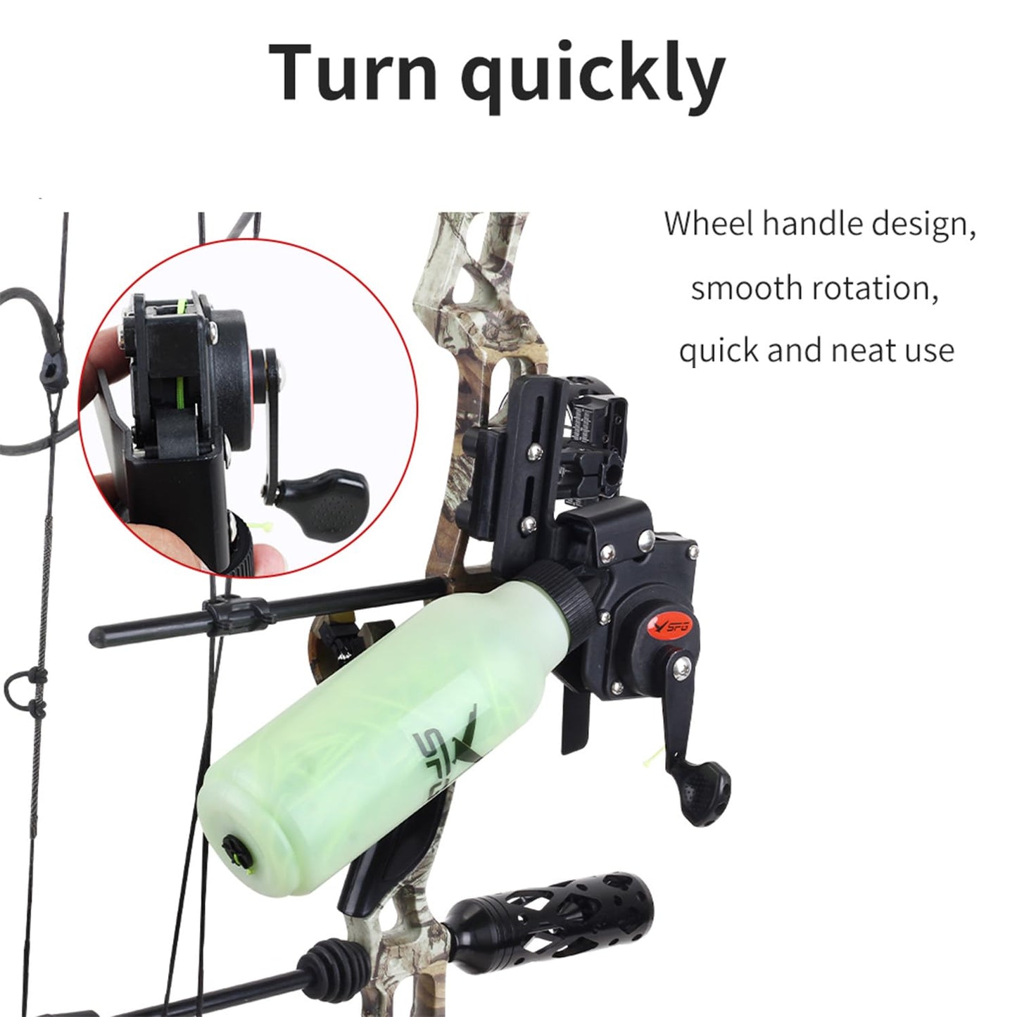 SPG Bowfishing Reel, Archery Bottle Bow Fishing Reels Kits with 40M Fishing Rope, Smooth Bowfishing Reel Kit for Right Hand Compound and Recurve Bows Tool Accessories