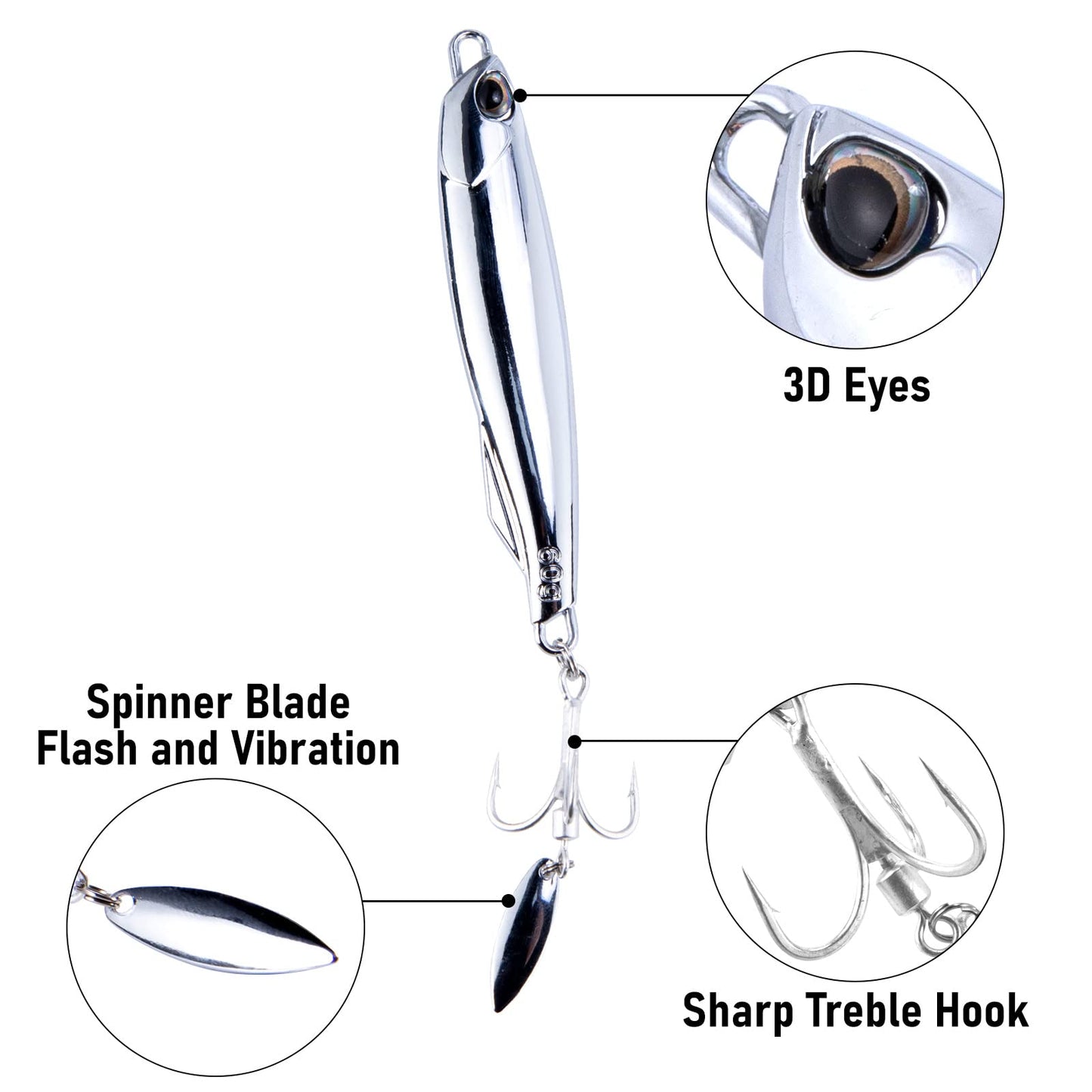 Dr.Fish 3 Pack Jigging Spoons Metal Casting Jigs Bladed Treble Hooks Saltwater Casting Spoons Surf Fishing Lures Vertical Diamond Jigs Mackerel Striper Bluefish Lures 2oz-#2 Hook