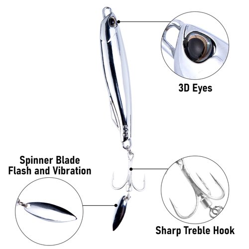 Dr.Fish 3 Pack Jigging Spoons Metal Casting Jigs Bladed Treble Hooks Saltwater Casting Spoons Surf Fishing Lures Vertical Diamond Jigs Mackerel Striper Bluefish Lures 2oz-#2 Hook