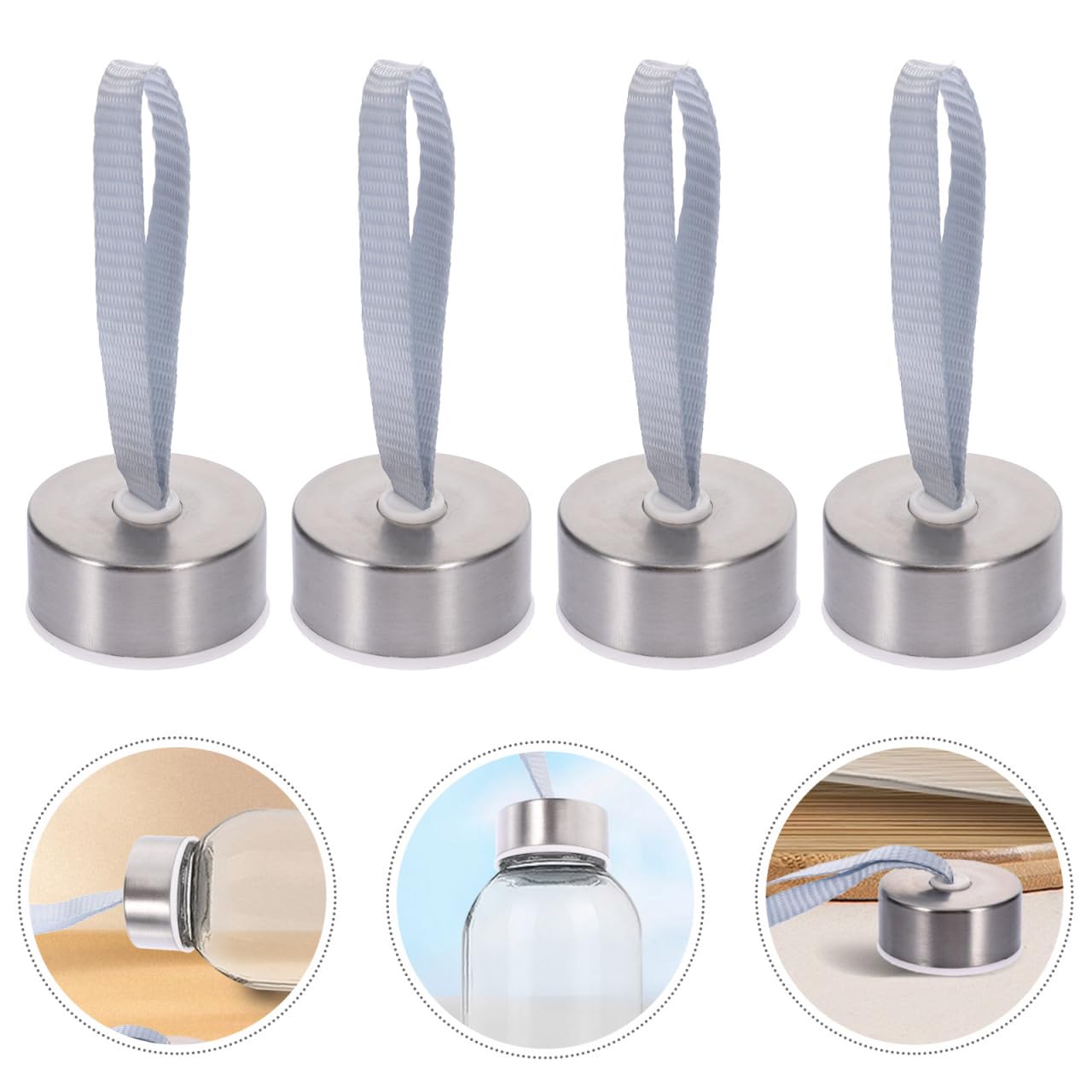 Amosfun 20pcs Water Bottle Replacement Caps - Inner Diameter 38mm, Height 21mm - Universal Screw On Design Portable Bottle Caps with a Rope