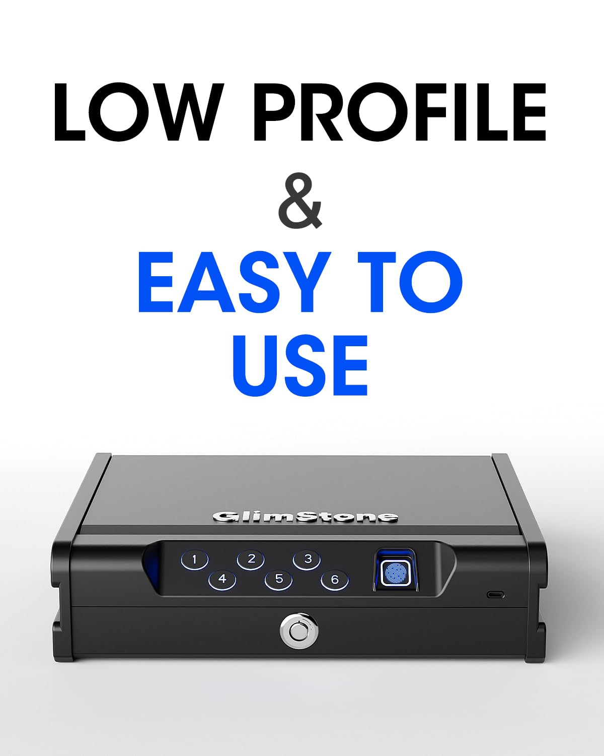 Glimstone Gun Safe, Biometric Gun Safe for Pistols, Easy Edition, 3 Ways Quick Access With Fingerprint/Digital Keypad/Key, Smart Handgun Safe for Home Bedside Nightstand Car