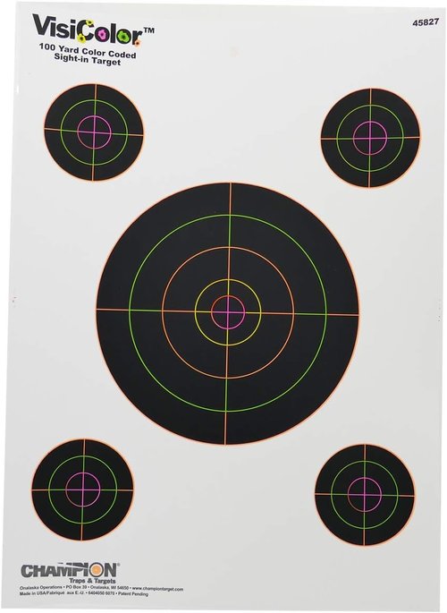 Champion Traps and Targets VisiColor Sight-In Target with 4 Extra Bulls (Pack of 10)