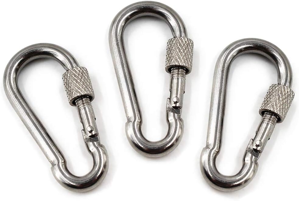 304 Stainless Steel Spring Snap Key Chain Clip Hook Screw Gate Buckle with Screw Gate Lock for Home,Outdoor Camping,Hiking Fishing,Traveling,Backpack