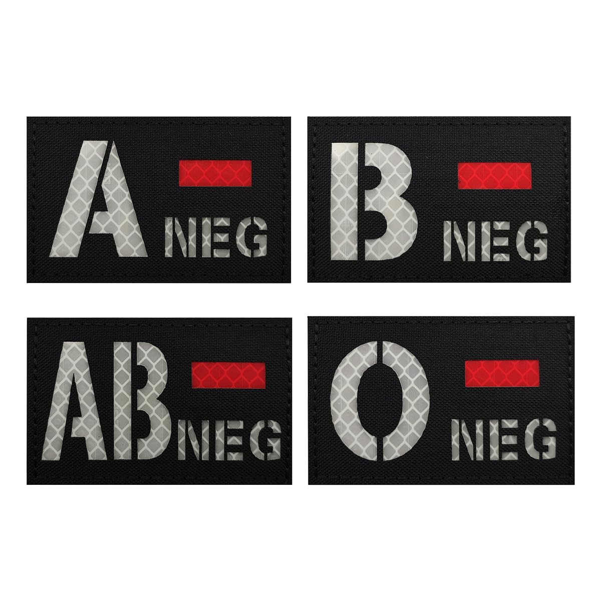 2 PCS AliPlus Blood Type Patches O- NEG Patch IR Infrared Reflective Patch Laser Cut Tactical Morale Patches Hook and Loop(3.15x2 inch Black White)