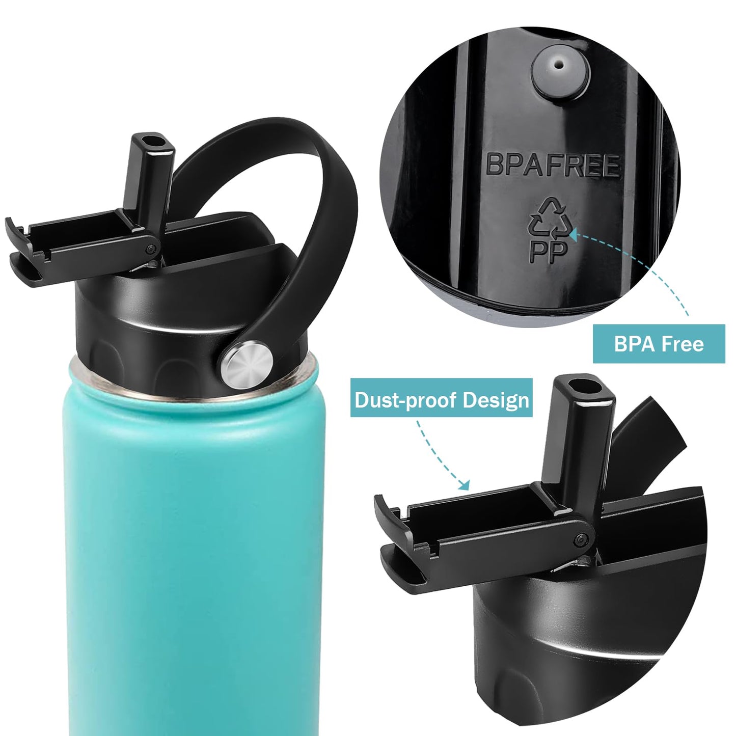 HEYSKAY Anti-dust Straw Lid and Protective Silicone Base Boot for Flask Wide Mouth 32oz 40oz and Other Brand Insulated Wide Mouth Sport Water Bottle