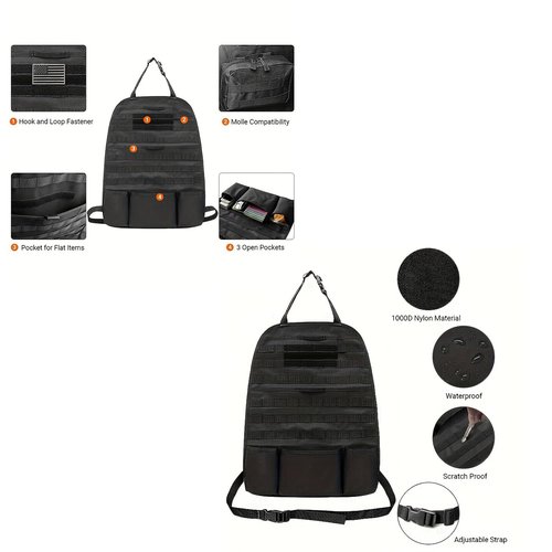 Tactical Molle Car Seat Back Organizer, Molle Multi-function Outdoor Tool Storage Bags with USA Flag Patch, Military Tactical Backpack Organizer Pouches, Multi-Pocket Carabiner Pouch (black)
