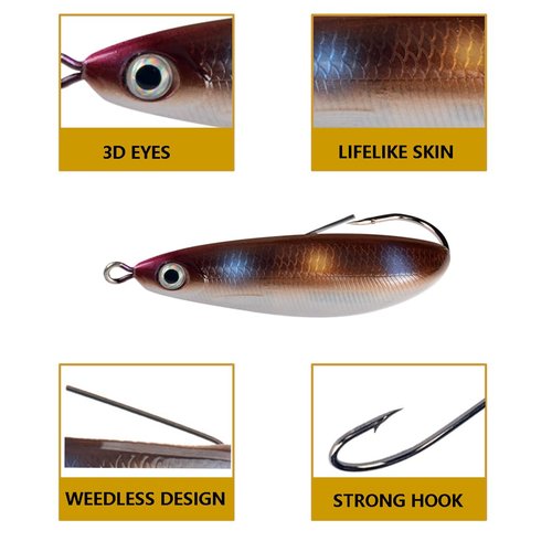 AMHDV Weedless Minnow Hard Lures Topwater Fishing Bait for Freshwater Saltwater (Pack of 5) (8g/0.28oz)