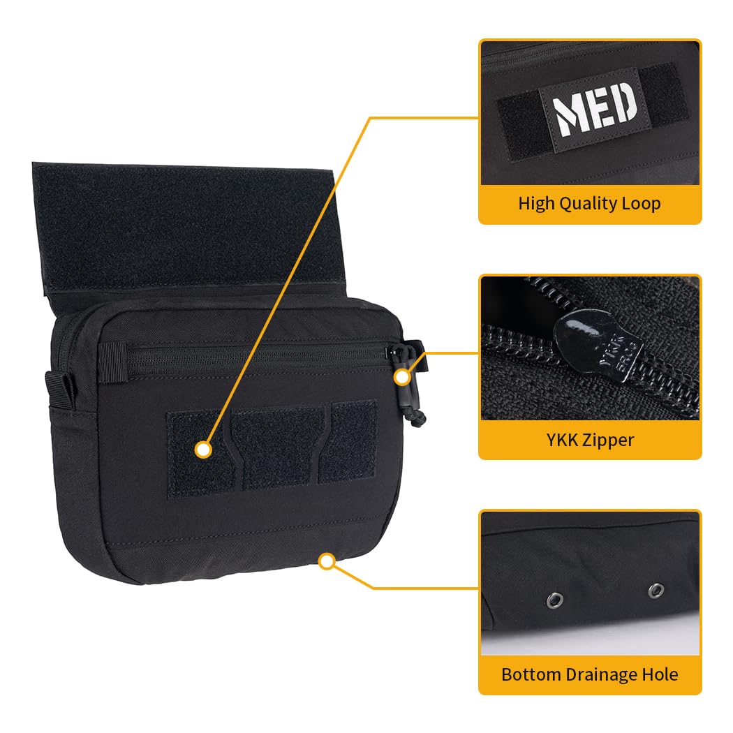 IDOGEAR Tactical Drop Dump Pouch Dangler Pouch Vest Admin Pouch Molle Utility Tool Organizer Pouch with Hook and Loop Panel for JPC AVS CPC Vest for Outdoor Sports (Black)