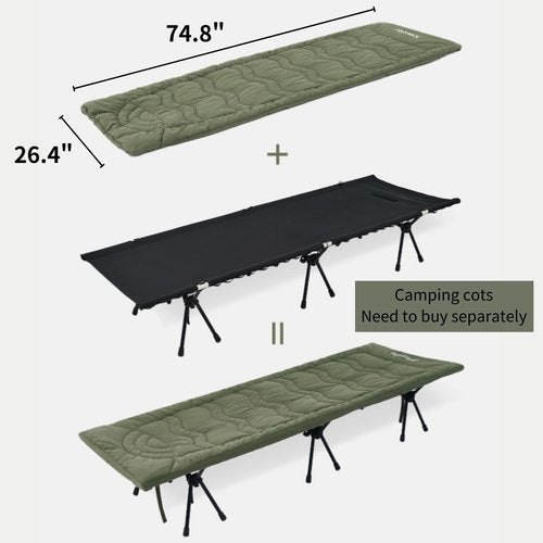 Naturehike Cot Mattress Pad, Sleeping Cot Pads, Comfortable Lightweight Cot Mat, Cotton Soft Warm Thick Camping Cot Pad, for Outdoor & Hiking, Snap Fasteners on The Bottom, with Storage Bag