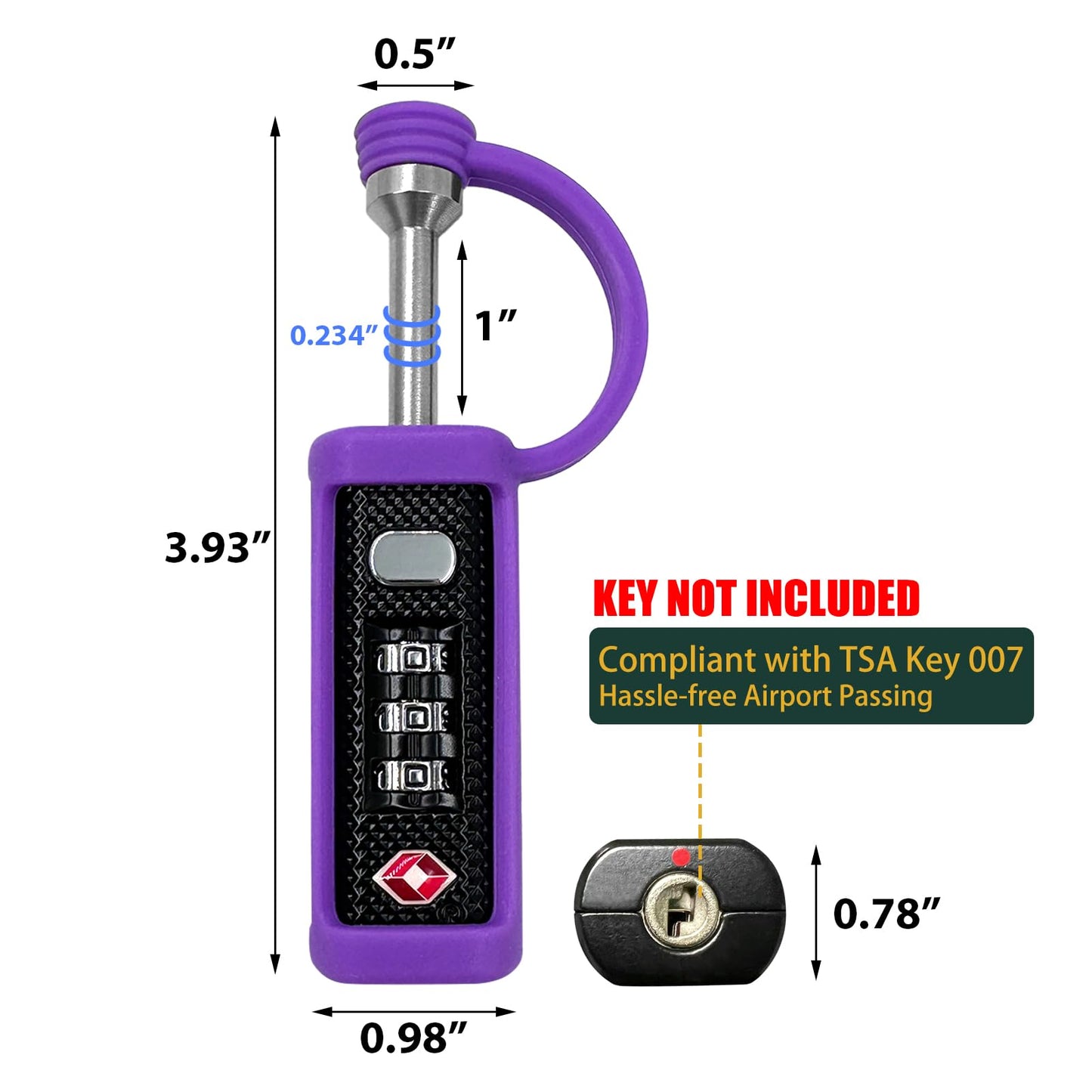 TSA Approved Locks for Gun Case, Combo Lock Traveling Hand Gun Carrying Case Lock, Hard Pistol Cases Padlocks, Tactical Cut-Resistant Heavy Duty TSA Travel Locks-Purple