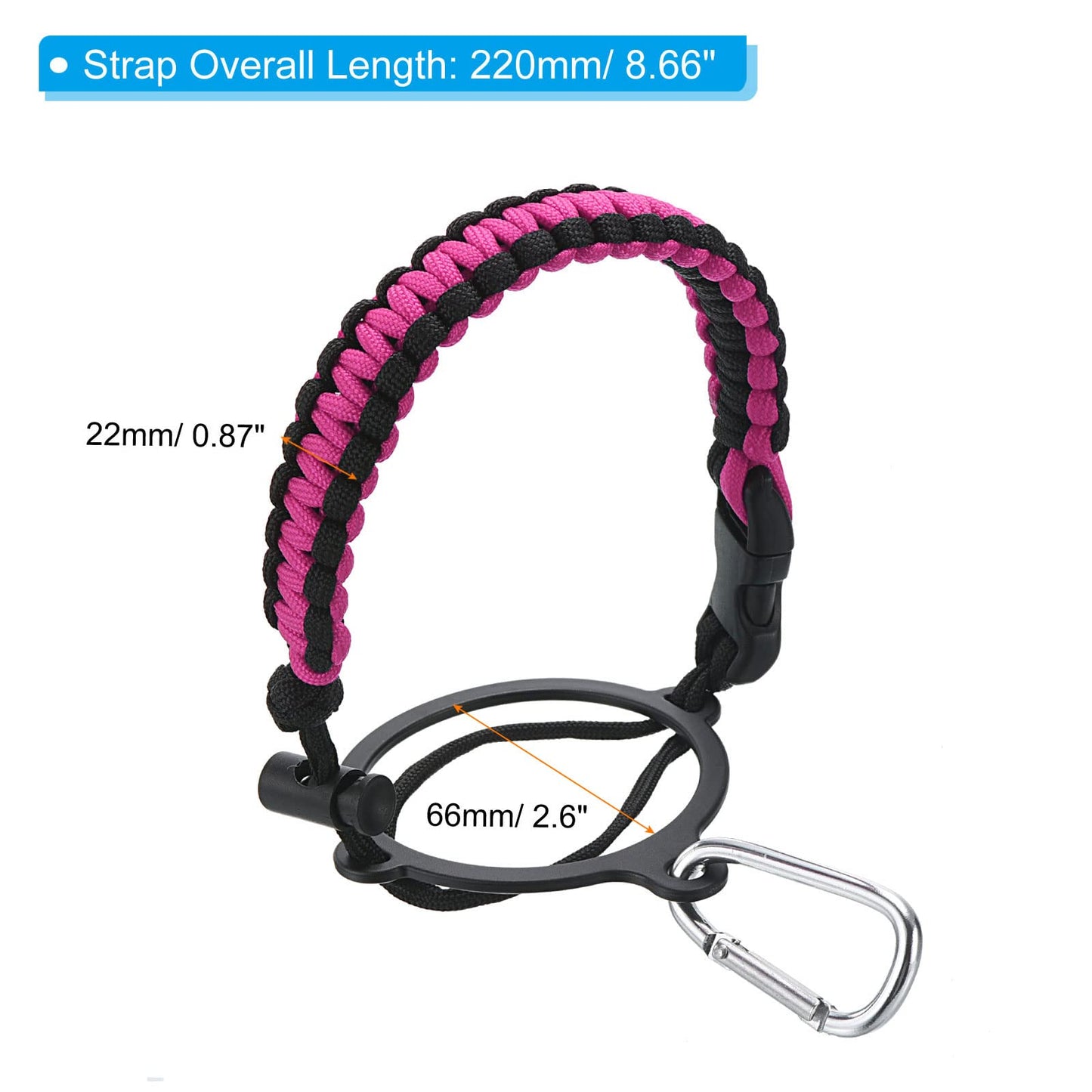 PATIKIL Water Bottle Holder, Paracord Handle Carrying Lanyard Strap Carrier with Ring for 12oz to 64oz Wide Mouth Bottles, Pink, Black