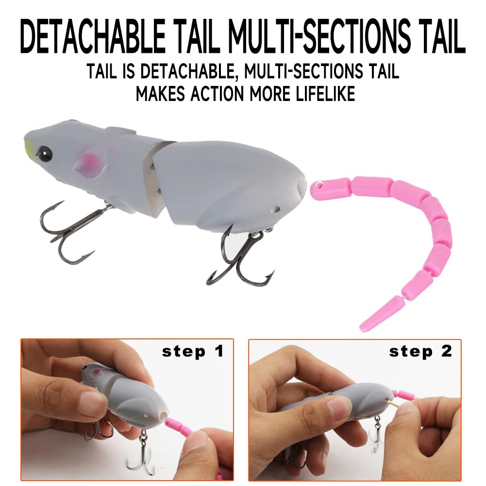 Gaderth 5pcs Mouse Fishing Lures with Treble Hooks, Multi Jointed Swimbaits, 15.5g/15.5cm Slow Sinking Minnow Artificial Fake Bait for Freshwater Saltwater Bass 5PCS