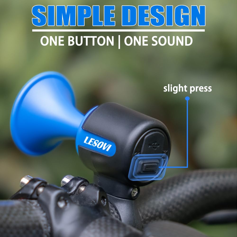 LESOVI Electric Bike Horn, 120dB Electronic Bicycle Bell with 300mAh Battery Operated/IPX5 Waterproof, Loud Bike Bell for Adults/Kids (Black)