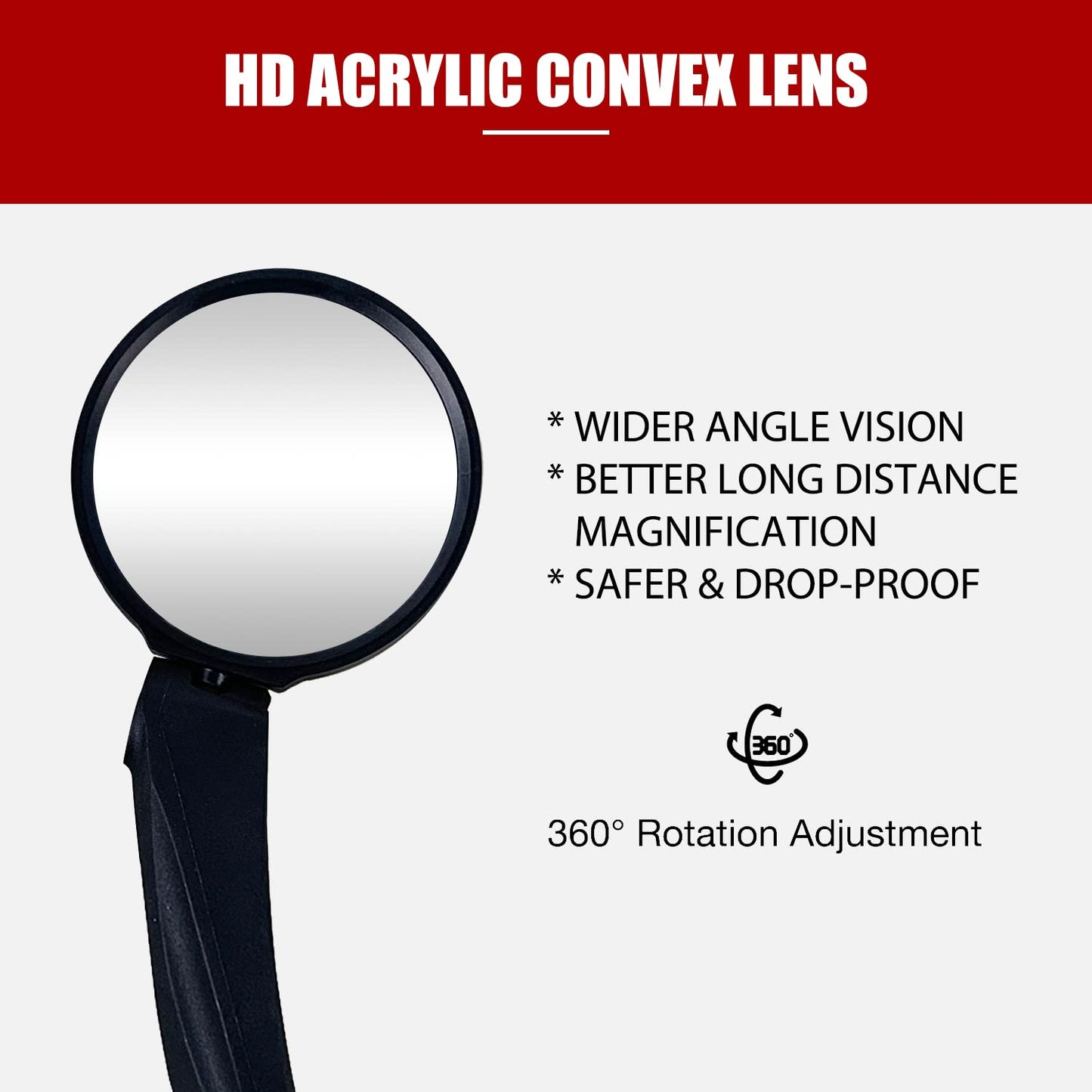 2023 New Left Handbar Bike Mirror, Adjustable Acrylic Convex Lens Ebike Rearview, HD Automotive Grade Scratch Resistant, Rotate Bicycle Mirror for Scooter