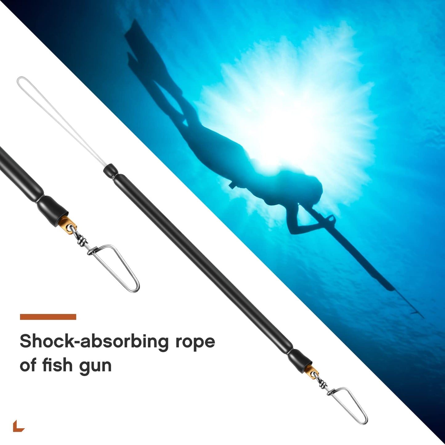 Woanger 2 Pcs Spearfishing Shock Cord Speargun Shock Cord Spear Fishing Equipment Black Speargun Shooting Line with Stainless Steel Snap Swivel Pigtail for Avoiding Losing Catch, 16 Inch Long