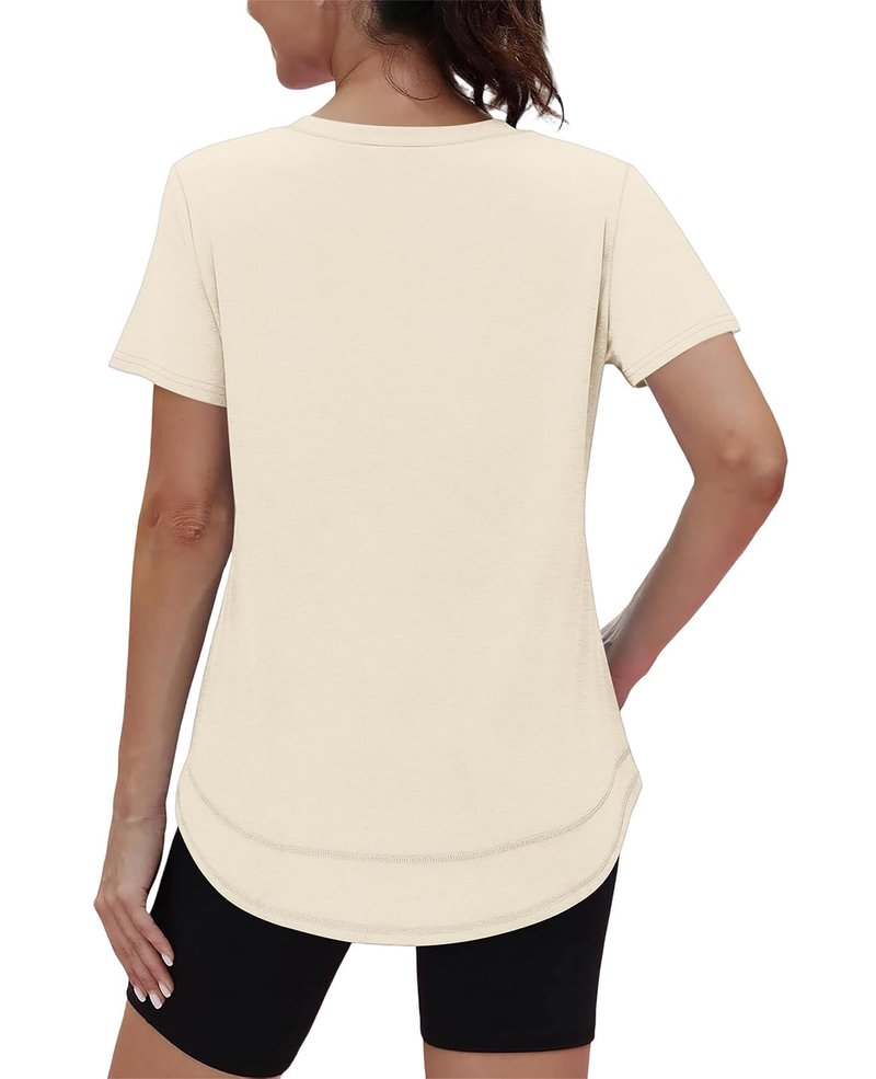 Short Sleeve Shirts for Women Workout Yoga Tops Sun Protection Clothing Summer Outfits Rash Guard Side Slit V Neck White XL