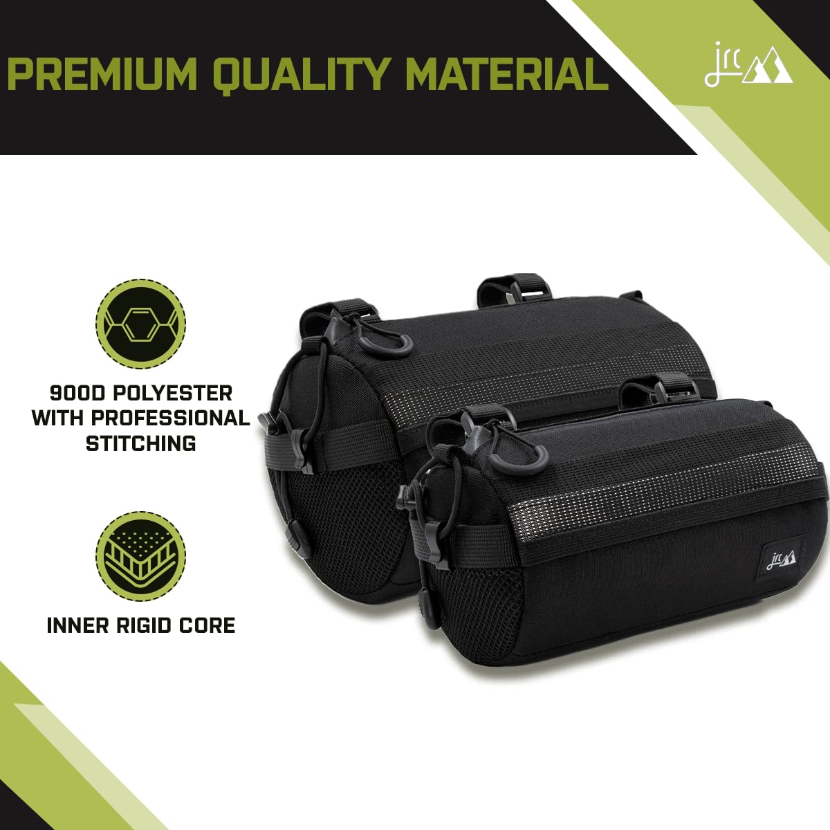 JRC Components Bike Handlebar Bag for Bicycles | Water Resistant 900D Polyester Bicycle Handlebar Bag - Bike Front Bag | Handle Bar Bag with YKK Aquaguard Zipper and Adjustable Bungee Cord - Black