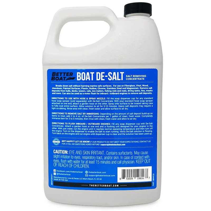 Better Boat Salt Remover for Boats Concentrate 1 Gallon, Marine De-Salt Flusher for Outboard and Inboard Engines, Removes and Prevents Salt Build-Up