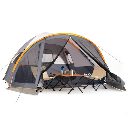 UNP 6 Person Dome Tent with Screen Room, Portable Camping Tent with Screened-in Porch, Dome Tent for Outdoor Camping - 14'x11'x72''(H) (Gray)