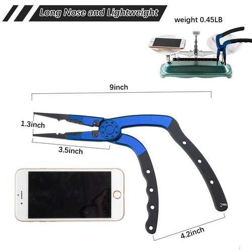 Night Cat Fishing Pliers with Sheath and Lanyard, Long Nose Jaws Braid line Cutters, Saltwater Crimper,Split Ring Openers,Hook Removers, Fishing Tools Gears Rustproof