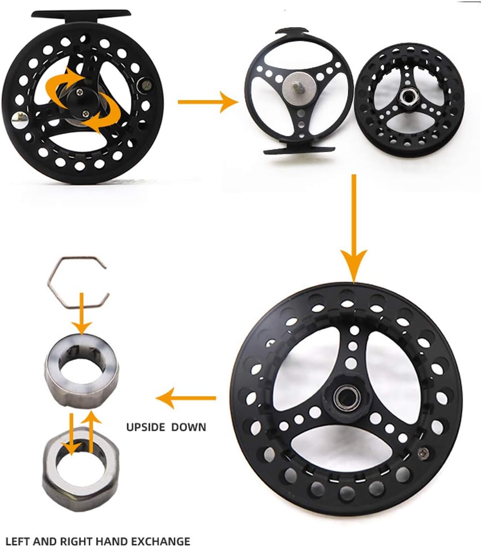 (1/2WT 3/4WT 5/6WT 7/8WT) Fly Reel with Line Combo Aluminum Alloy Large Arbor Fly Fishing Reels Weight Forward Fly Line with Braided Backing Taper Leader Pre-Tied