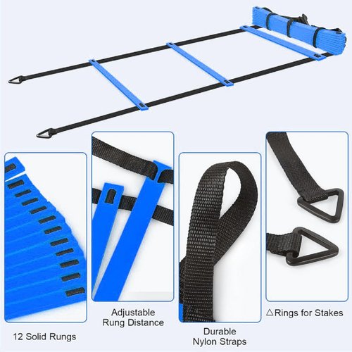 Speed Training Equipment Set, 12 rungs Agility Ladder, 12 Soccer Cones, Jump Rope, Running Parachute, Resistance Bands, Basketball Football Soccer Training Equipment for Kids Youth Adults. (Blue)