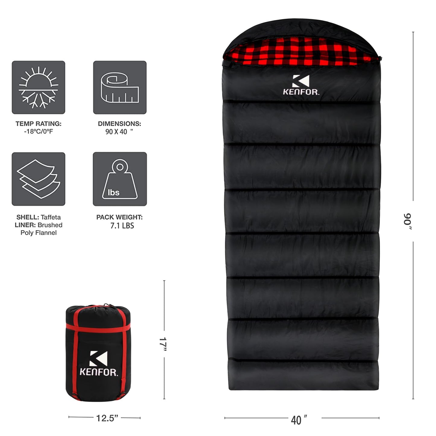KENFOR 0 Degree Sleeping Bag 100% Cotton Big and Tall Flannel XXL Cold Weather Winter Sleeping Bag for Adults Camping Zero Degree