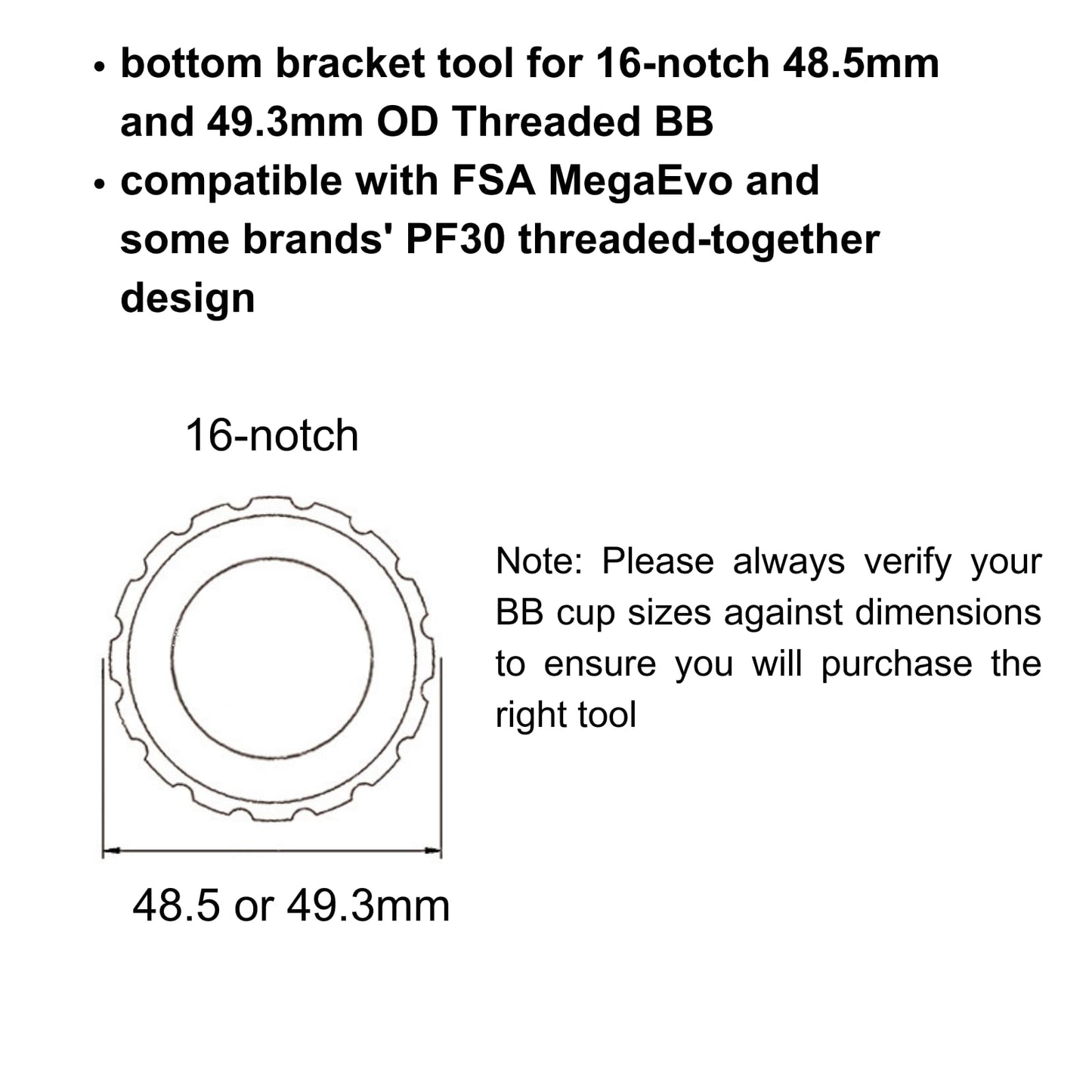 Juscycling Bottom Bracket Tool for 16-Notch 48.5mm and 49.3mm OD Threaded BB, Compatible with FSA MegaEvo and Some Brands' PF30 Threaded-Together Design
