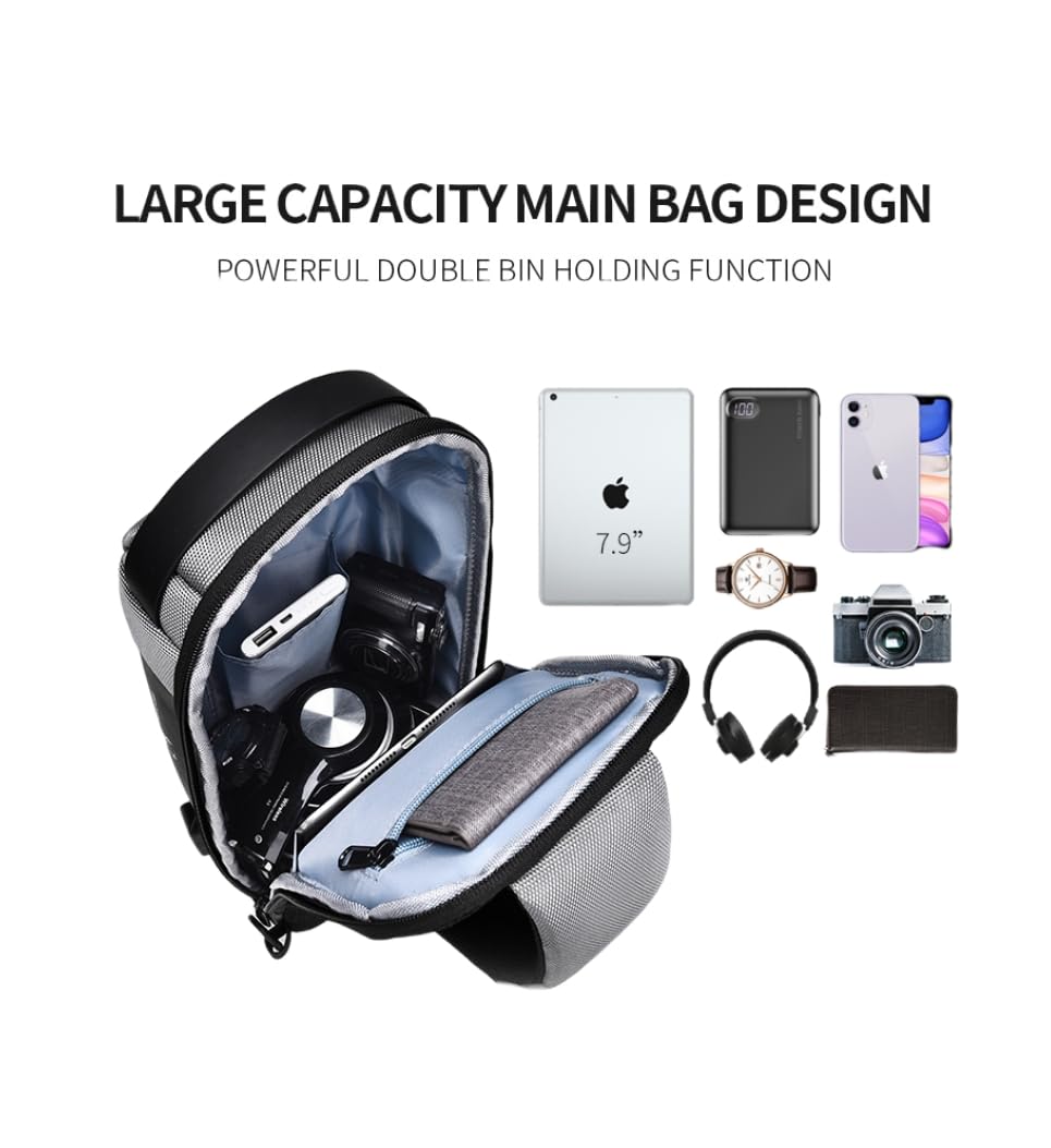 Lebitfun Dark blue Waterproofe Sling Daypack for Men,Usb Anti Theft Crossbody Zipper Bag,Casual Shoulder Backpack