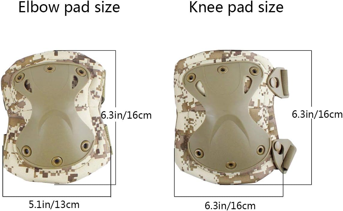 AOUTACC Tactical Combat Knee & Elbow Protective Pads Set for Outdoor CS Paintball Game Cycling Safety Skateboarding Gear Skates Knee Protection Guard Pads