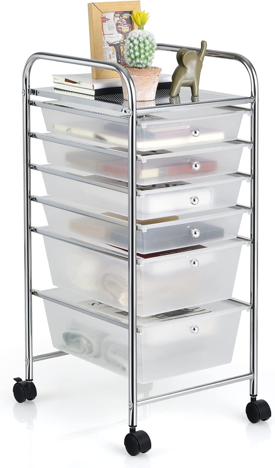 RELAX4LIFE 6-Drawer Rolling Storage Cart - Classroom Organization on Wheels w/Removable Plastic Drawers, Mobile Art Craft Cart for School Paper Home Office, Utility Cart with Drawers (Macaron)