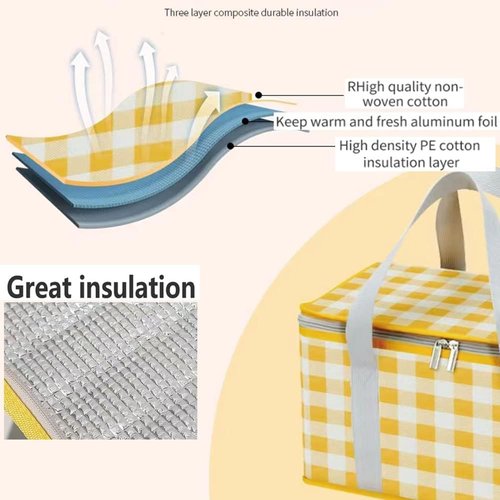 Portable Insulated Cooler Bag – Large Capacity Leakproof Lunch Tote with Zipper Closure – Foldable, Waterproof, Reusable – Ideal for Picnic, Beach, Camping, Grocery – 13.5"x7.9"x7.9"