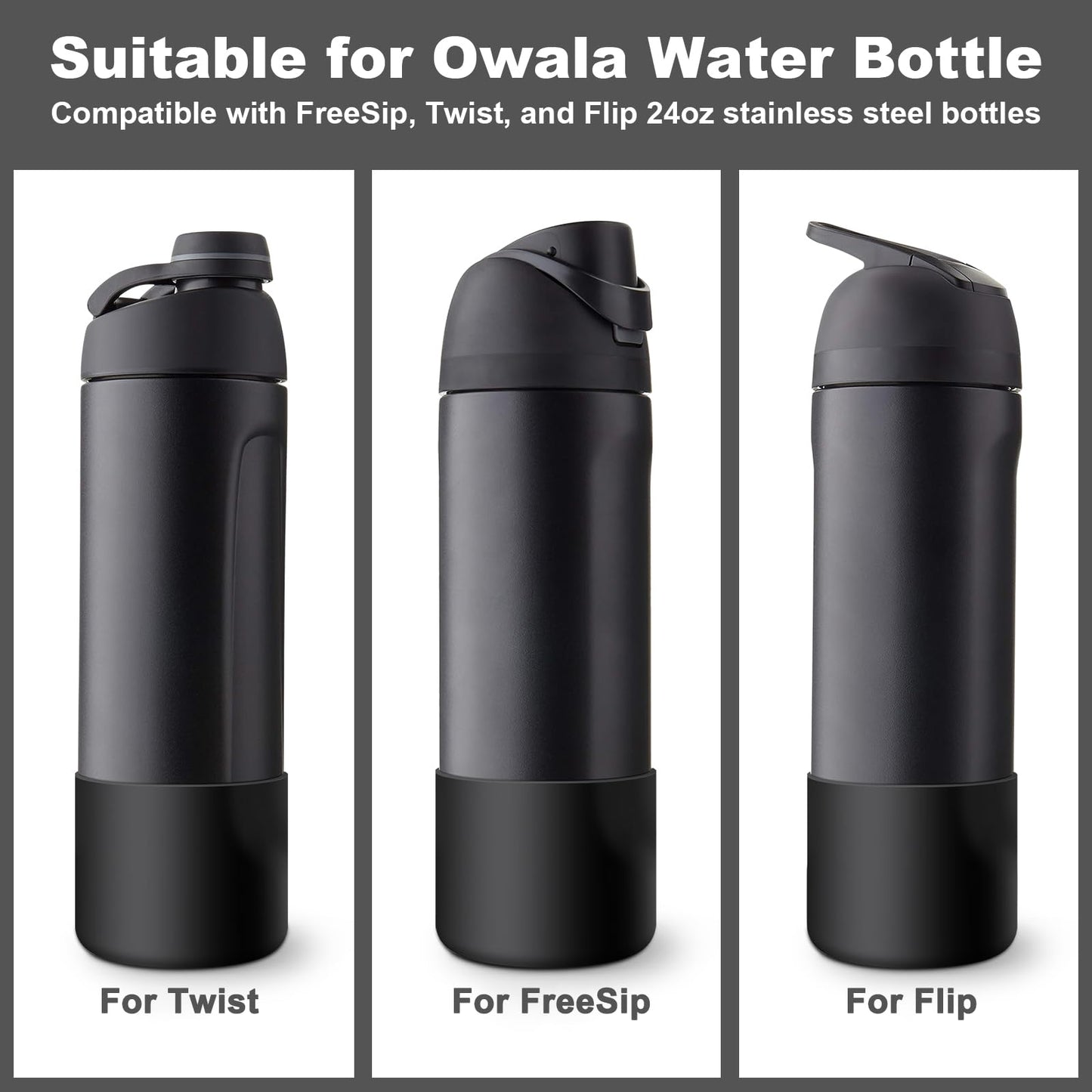 Airboat 2PCS Silicone Water Bottle Boot for Owala 24oz, Protective Bottom Bumper Anti-Slip Sleeve for FreeSip, Twist, and Flip Stainless Steel Bottles, Dishwasher Safe and BPA Free