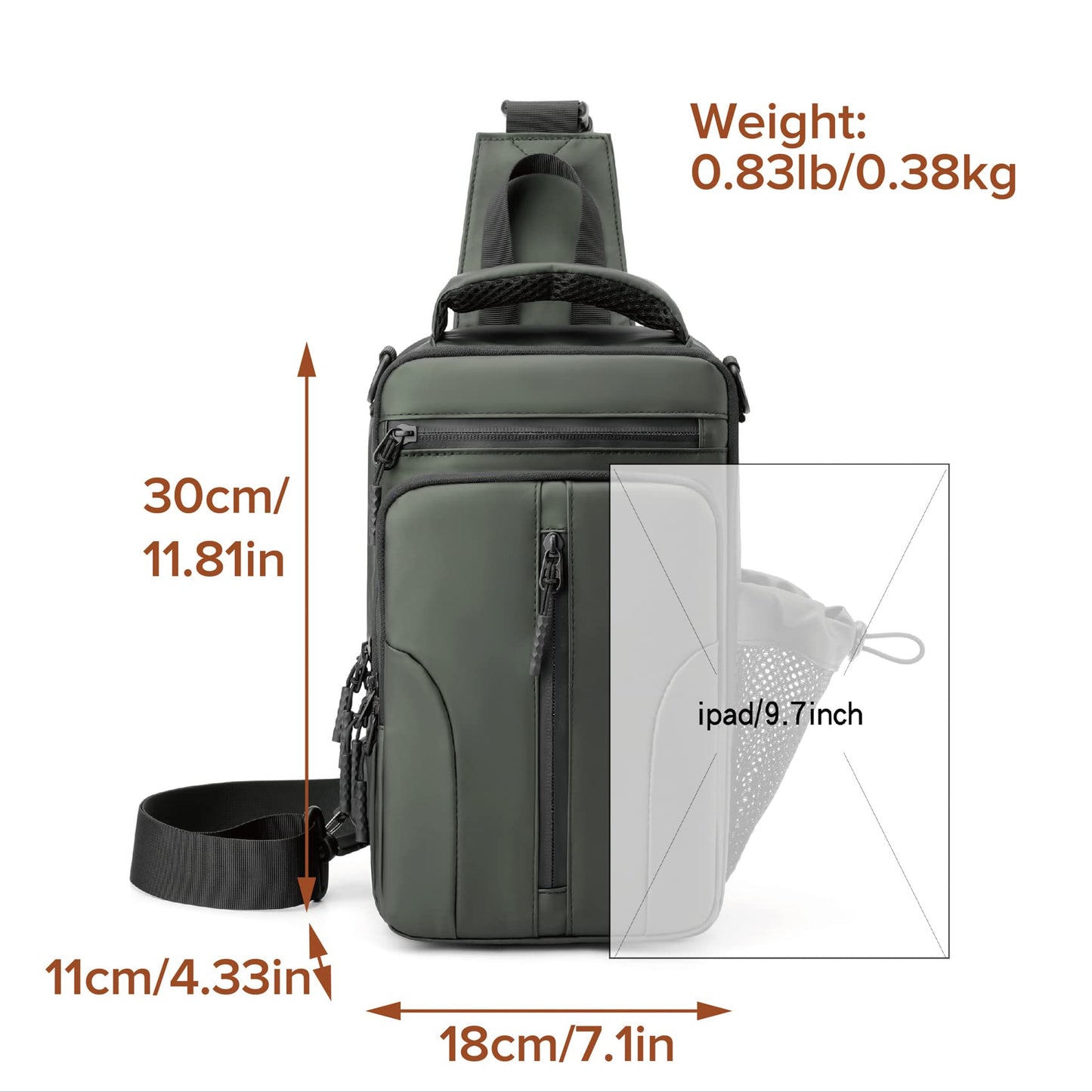 Anti Theft Crossbody Backpack Shoulder Sling Bag for Men Women Lightweight One Strap Motorcycle Messenger Bag Daypack for Cycling Hiking Walking Outdoor Sports Travel with USB Charger Port Army Green